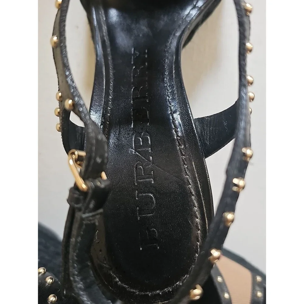 Burberry Check Studded Espadrille Wedge Sandals Black EU 39.5 Leather